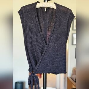 Free People Black Sleeveless Wrap Knit Top
